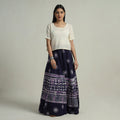 Blue Hand Batik Printed Running Stitch Cotton Long Skirt 