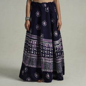 Blue Hand Batik Printed Running Stitch Cotton Long Skirt 