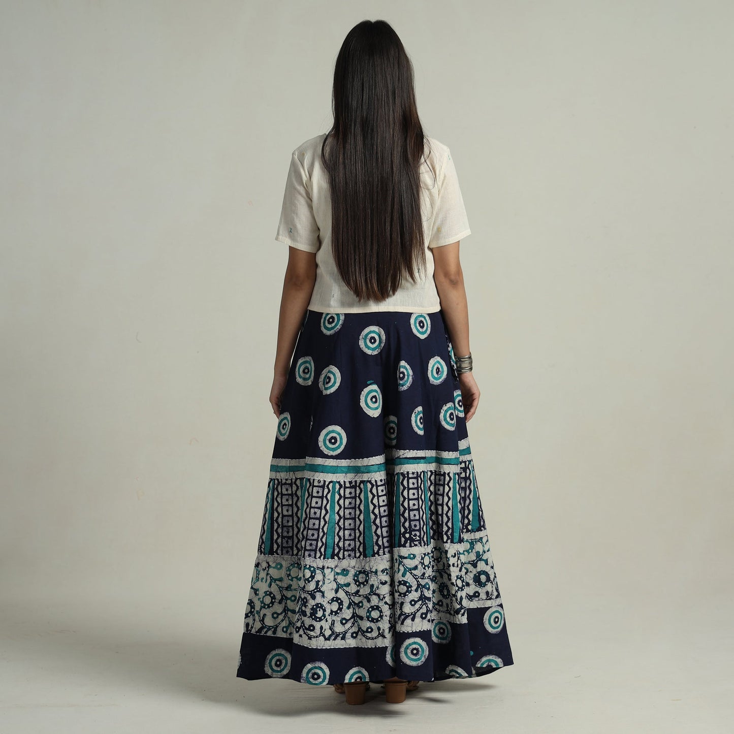  Hand Batik Printed Running Stitch Cotton Long Skirt 65 