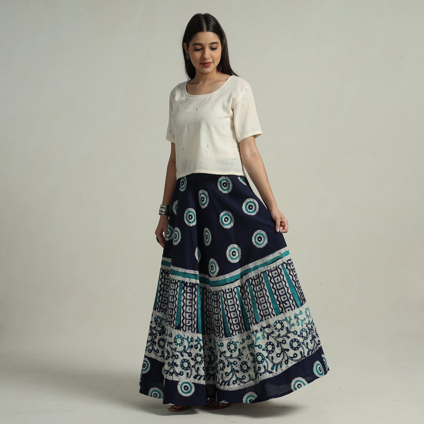  Hand Batik Printed Running Stitch Cotton Long Skirt 65 