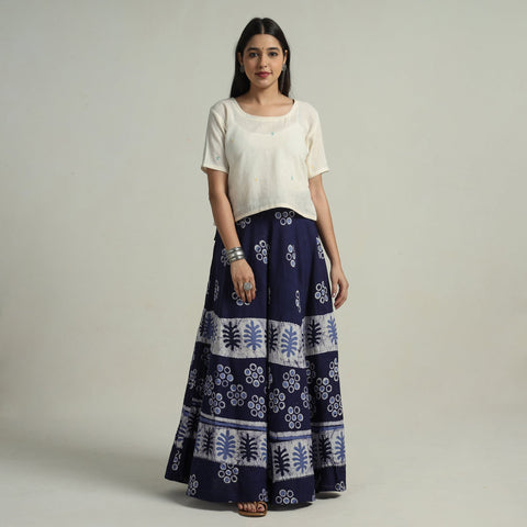  Hand Batik Printed Running Stitch Cotton Long Skirt 77 