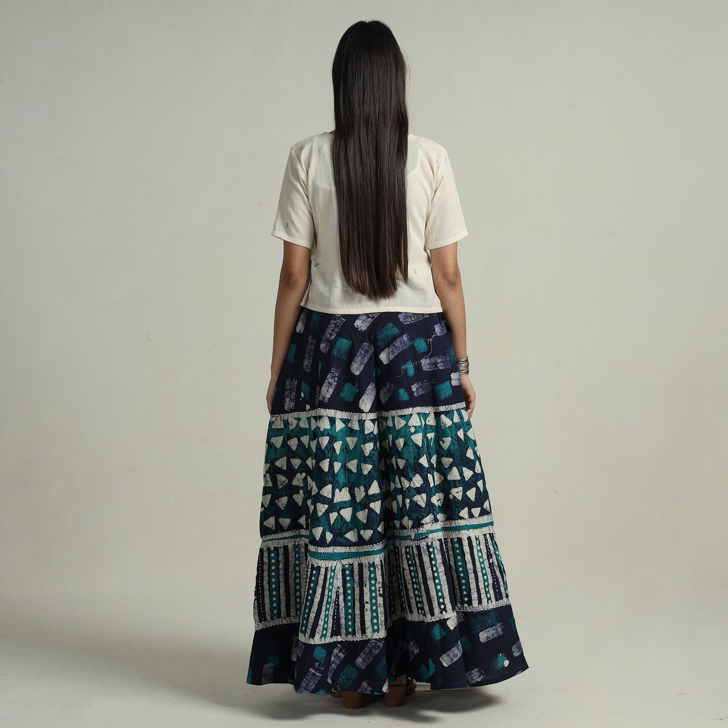 Hand Batik Printed Running Stitch Cotton Long Skirt 83 