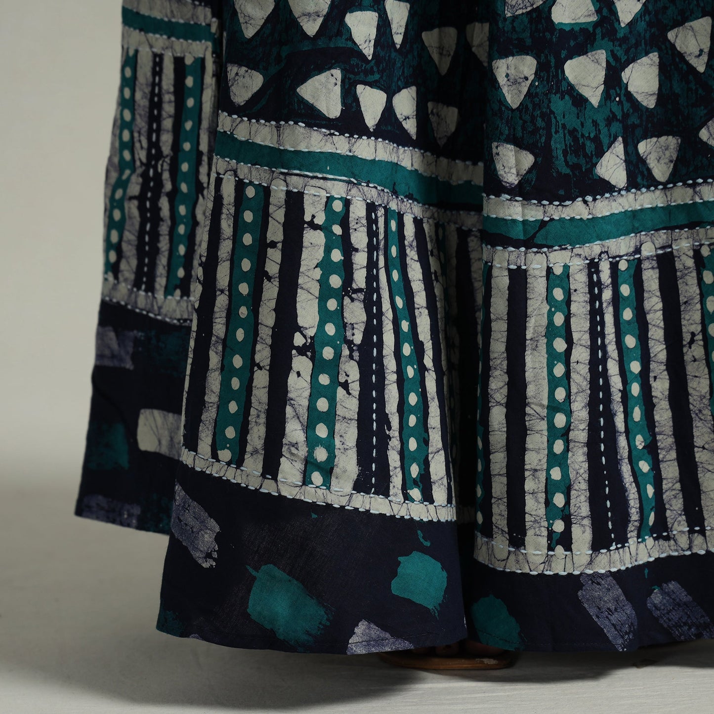  Hand Batik Printed Running Stitch Cotton Long Skirt 83 