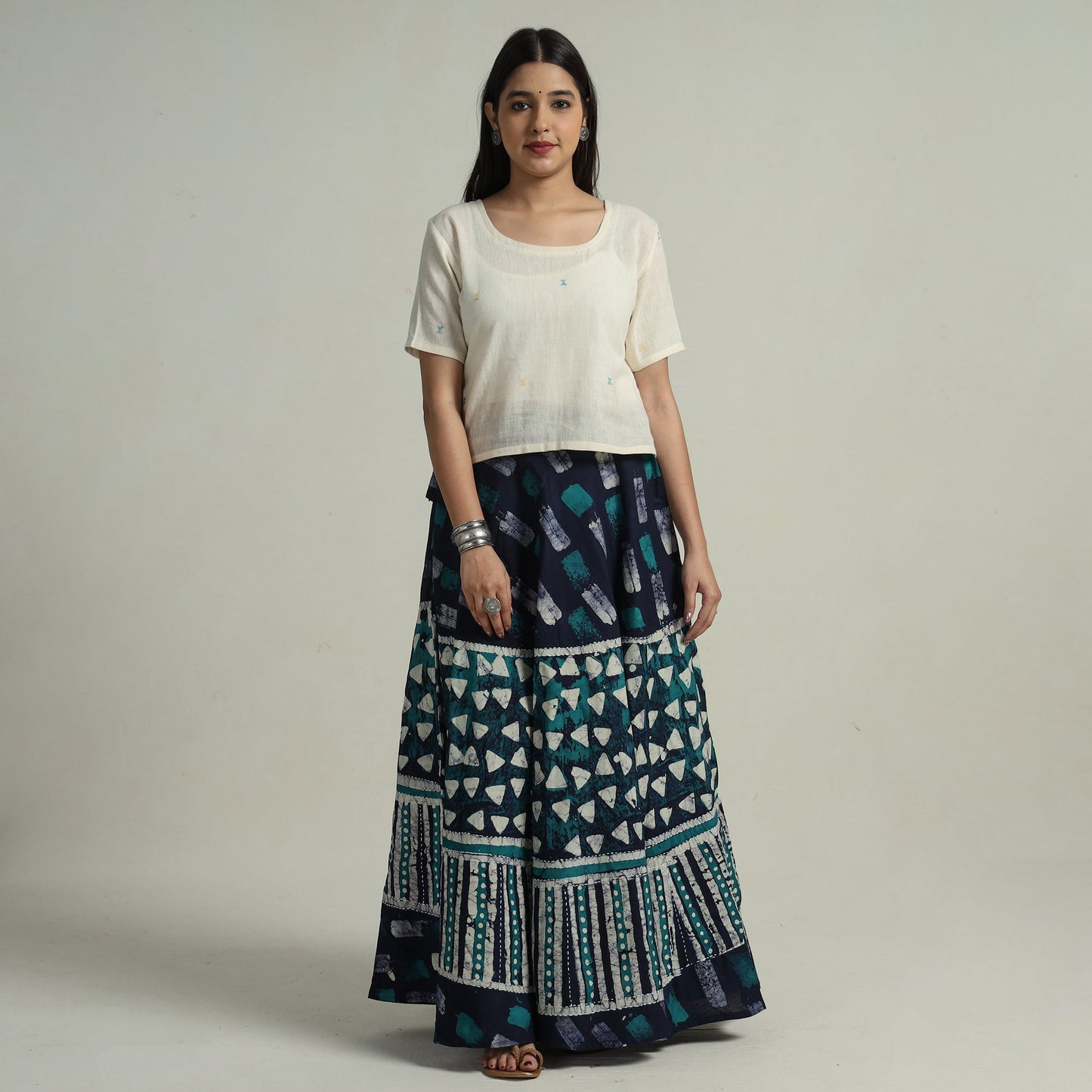  Hand Batik Printed Running Stitch Cotton Long Skirt 83 