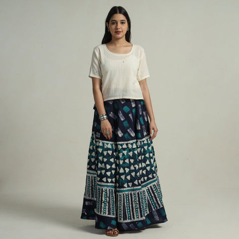  Hand Batik Printed Running Stitch Cotton Long Skirt 83 