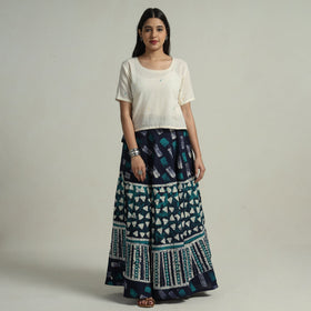  Hand Batik Printed Running Stitch Cotton Long Skirt 83 
