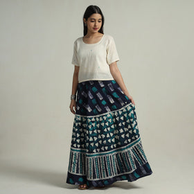  Hand Batik Printed Running Stitch Cotton Long Skirt 83 