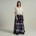 Blue - hand batik printed running stitch cotton long skirt