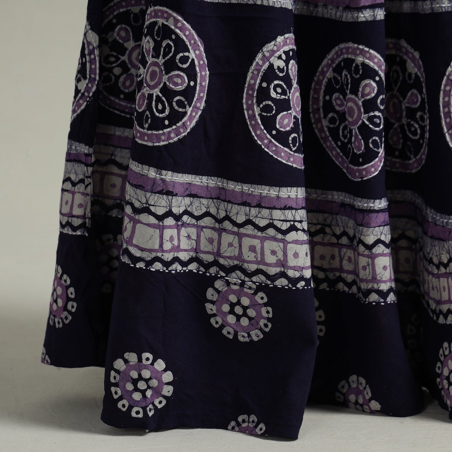 Blue - hand batik printed running stitch cotton long skirt