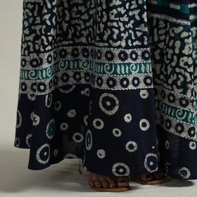 Blue - hand batik printed running stitch cotton long skirt