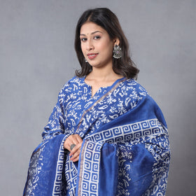 Blue - Batik Printing Chanderi Silk Kurta Suit Sets