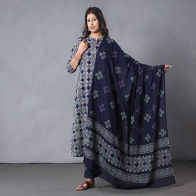 Hand batik printing cotton kurta with palazzo & dupatta set