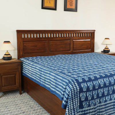 Blue - Block Art Print Cotton Double Bindaas Bed Sheet (110 x 93 in)