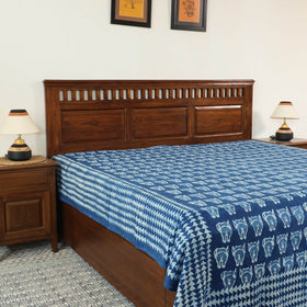 Blue - Block Art Print Cotton Double Bindaas Bed Sheet (110 x 93 in)