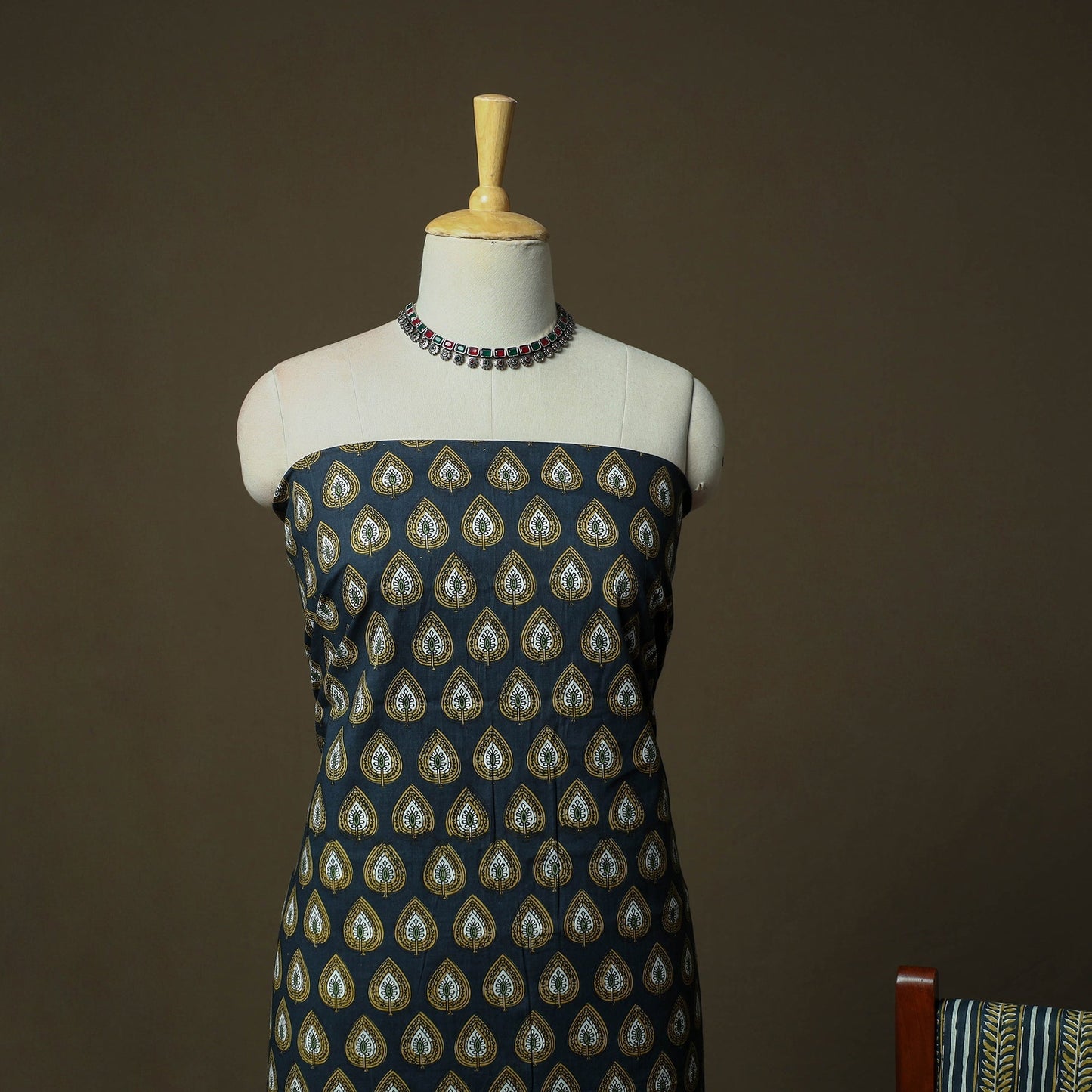 Hand block bagru print cotton 3pc unstitched dress material