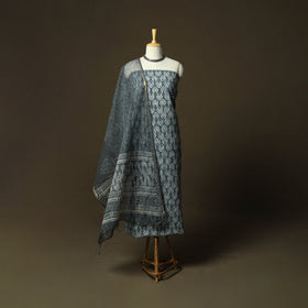 Hand block batik print cotton 3pc unstitched dress material