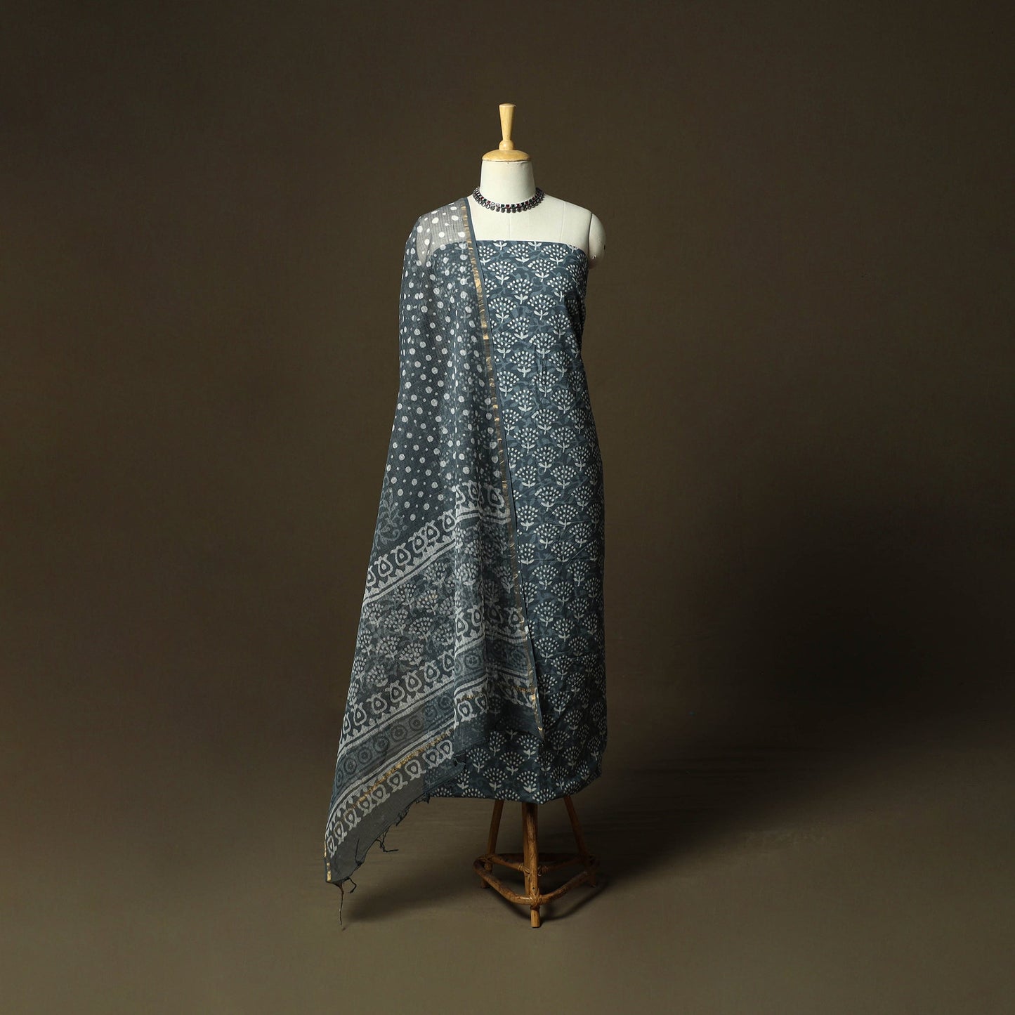 Hand block batik print cotton 3pc unstitched dress material