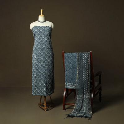 Hand block batik print cotton 3pc unstitched dress material