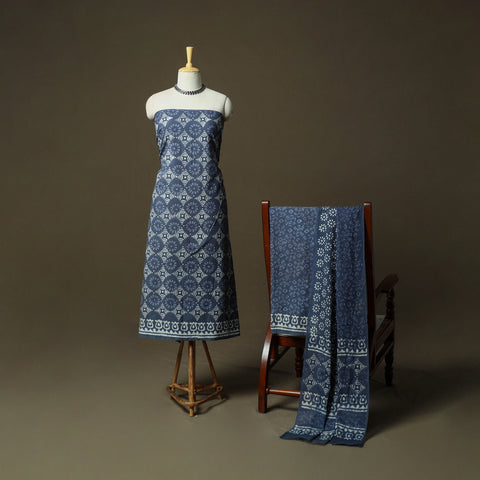 Hand block batik print cotton 3pc unstitched dress material