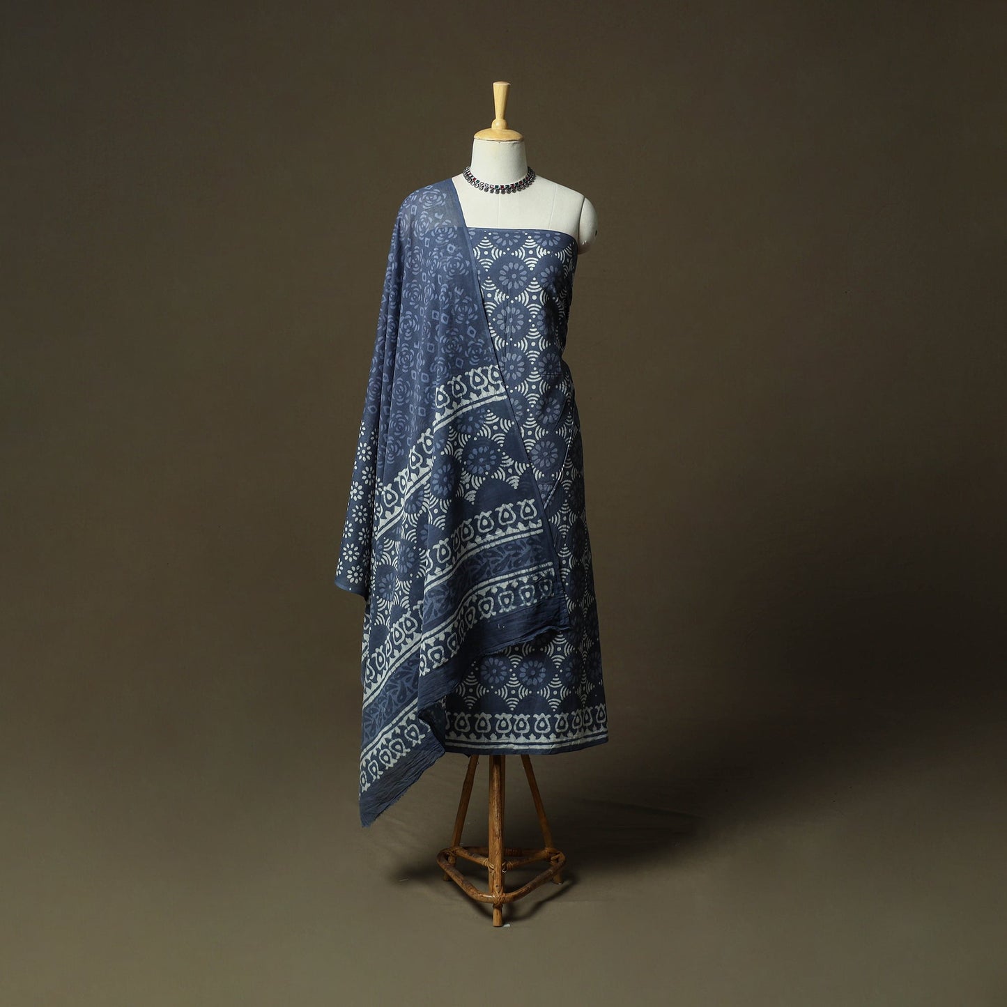 Hand block batik print cotton 3pc unstitched dress material