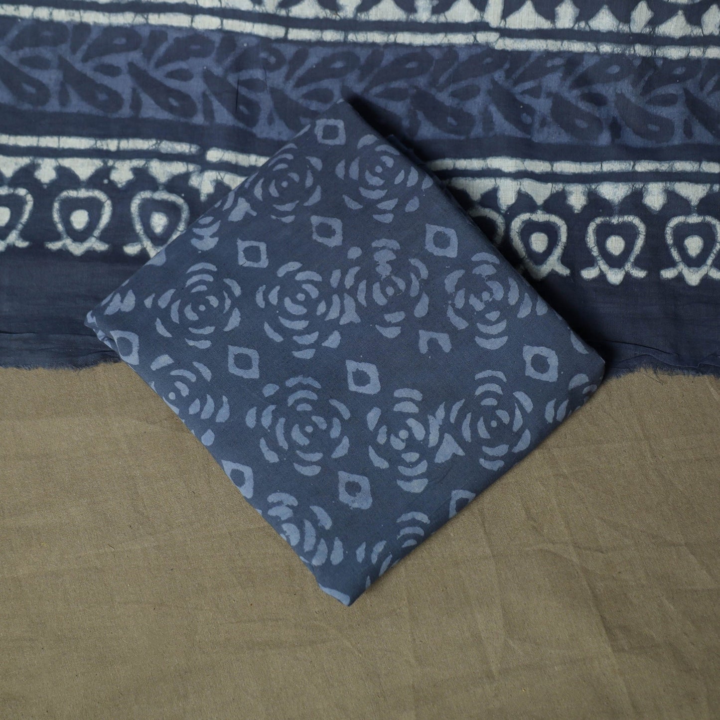 Hand block batik print cotton 3pc unstitched dress material