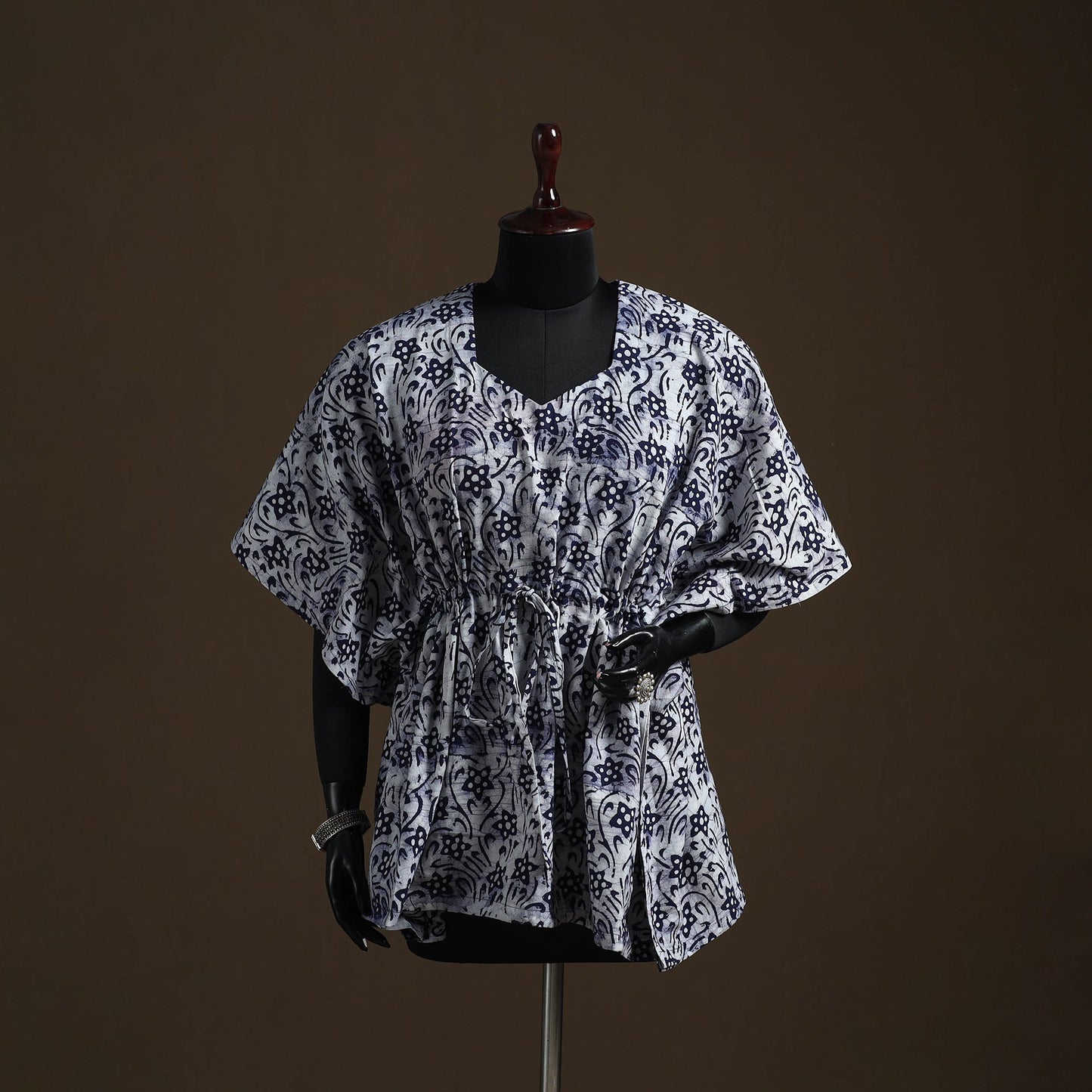Hand block batik print cotton kaftan (short) 35