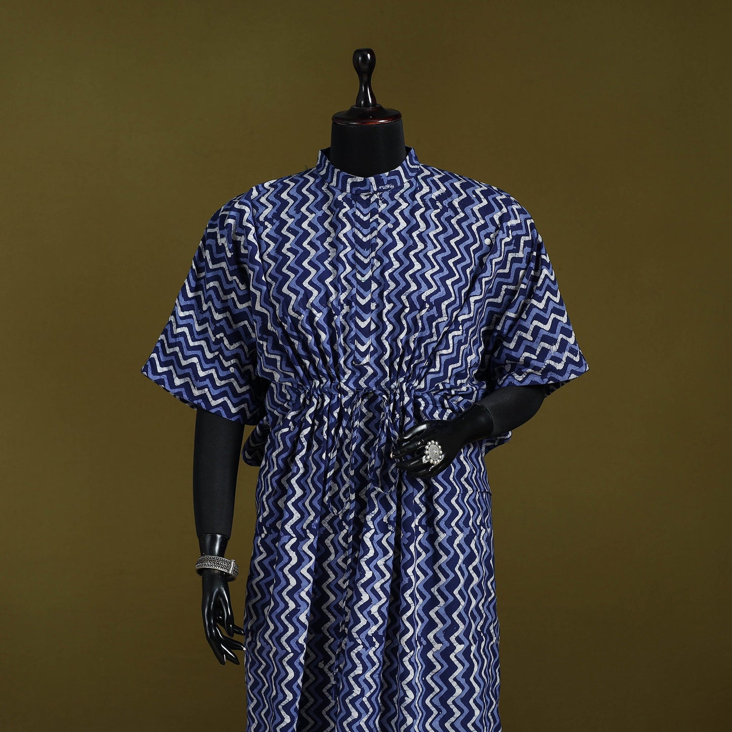 Hand batik cotton long kaftan 12 - handcrafted