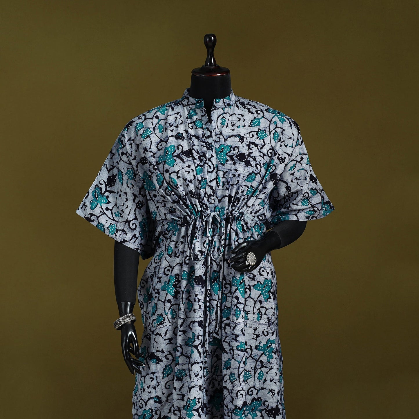 Hand batik cotton long kaftan 22 - handcrafted
