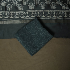 Hand block batik print maheshwari silk 3pc unstitched dress