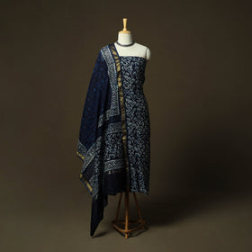 Hand block batik print maheshwari silk 3pc unstitched dress