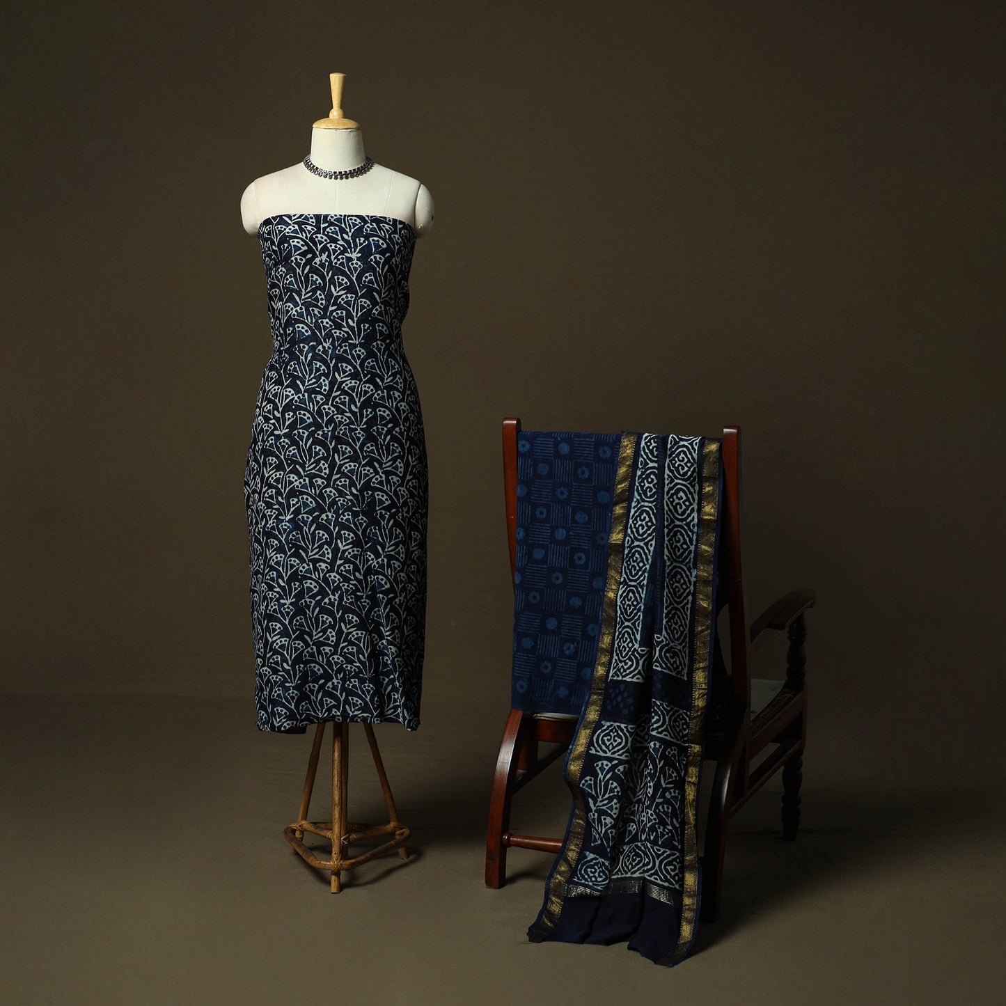 Hand block batik print maheshwari silk 3pc unstitched dress