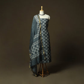 Hand block batik print maheshwari silk 3pc unstitched dress