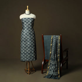 Hand block batik print maheshwari silk 3pc unstitched dress