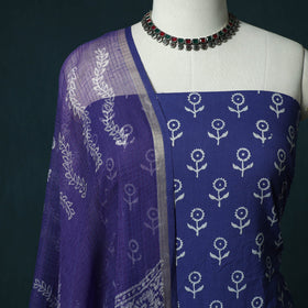 Hand block jaipur print cotton 3pc unstitched dress