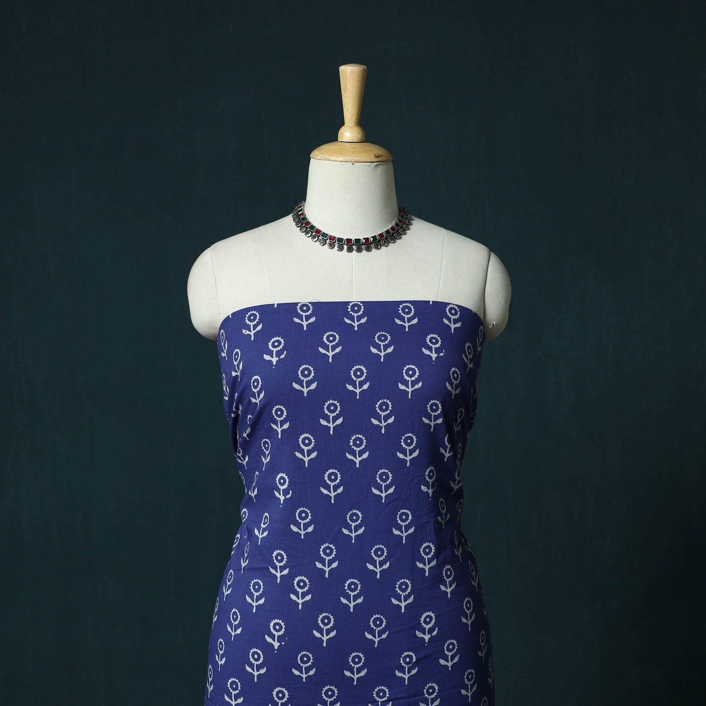 Hand block jaipur print cotton 3pc unstitched dress