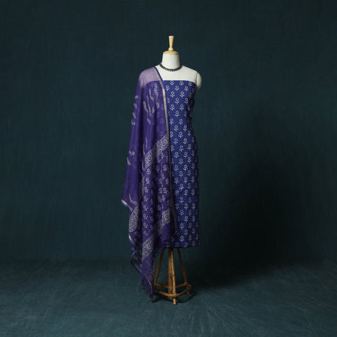 Hand block jaipur print cotton 3pc unstitched dress