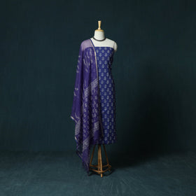 Hand block jaipur print cotton 3pc unstitched dress