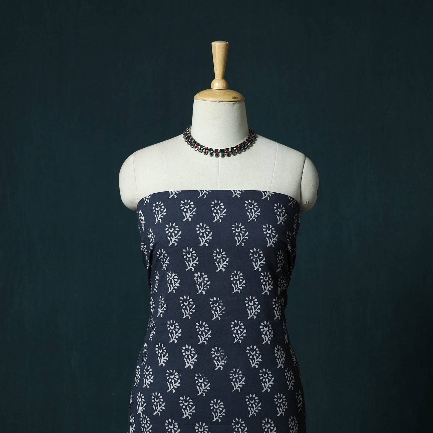 Hand block jaipur print cotton 3pc unstitched dress