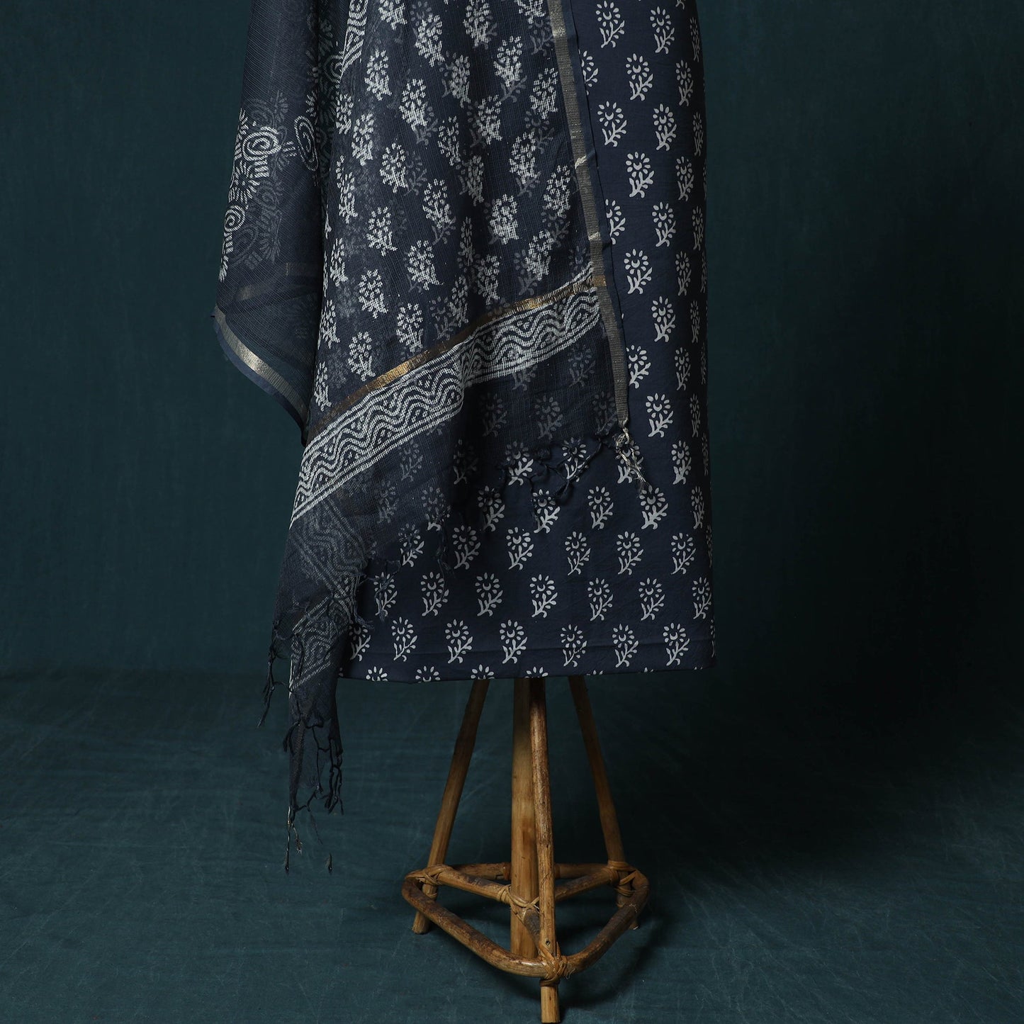 Hand block jaipur print cotton 3pc unstitched dress