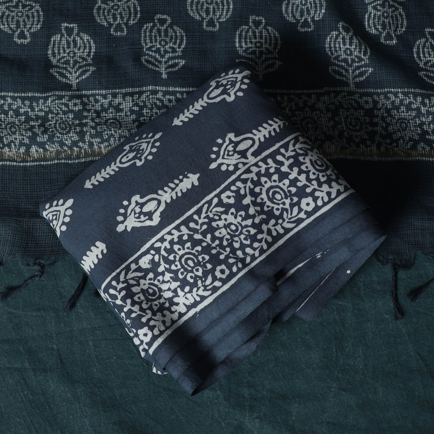 Hand block jaipur print cotton 3pc unstitched dress