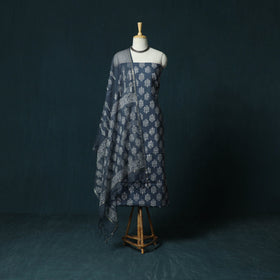 Hand block jaipur print cotton 3pc unstitched dress