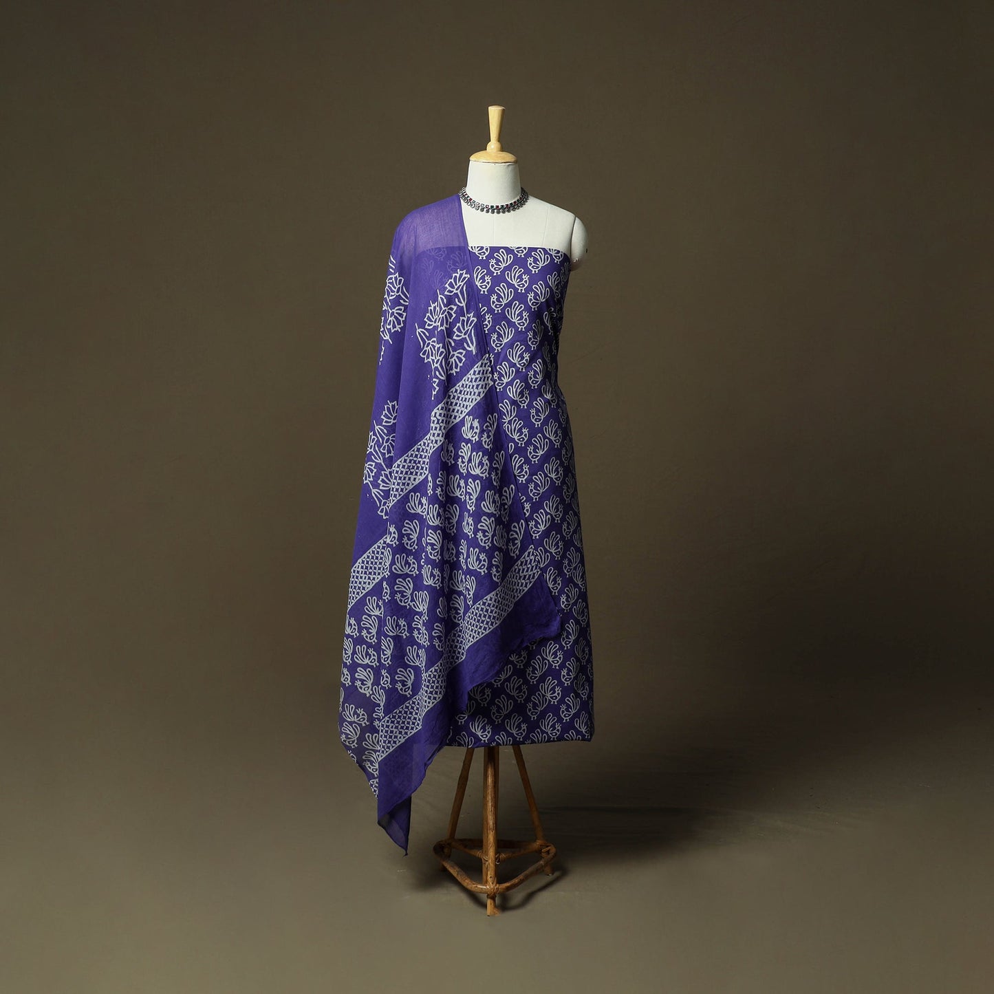 Hand block jaipur print cotton 3pc unstitched dress