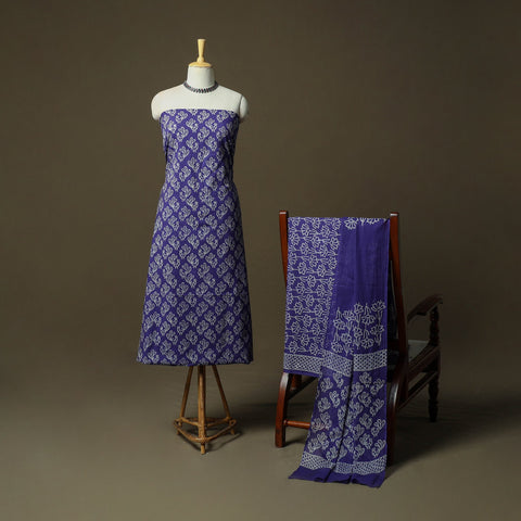 Hand block jaipur print cotton 3pc unstitched dress