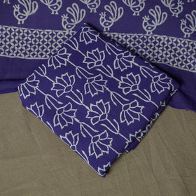 Hand block jaipur print cotton 3pc unstitched dress