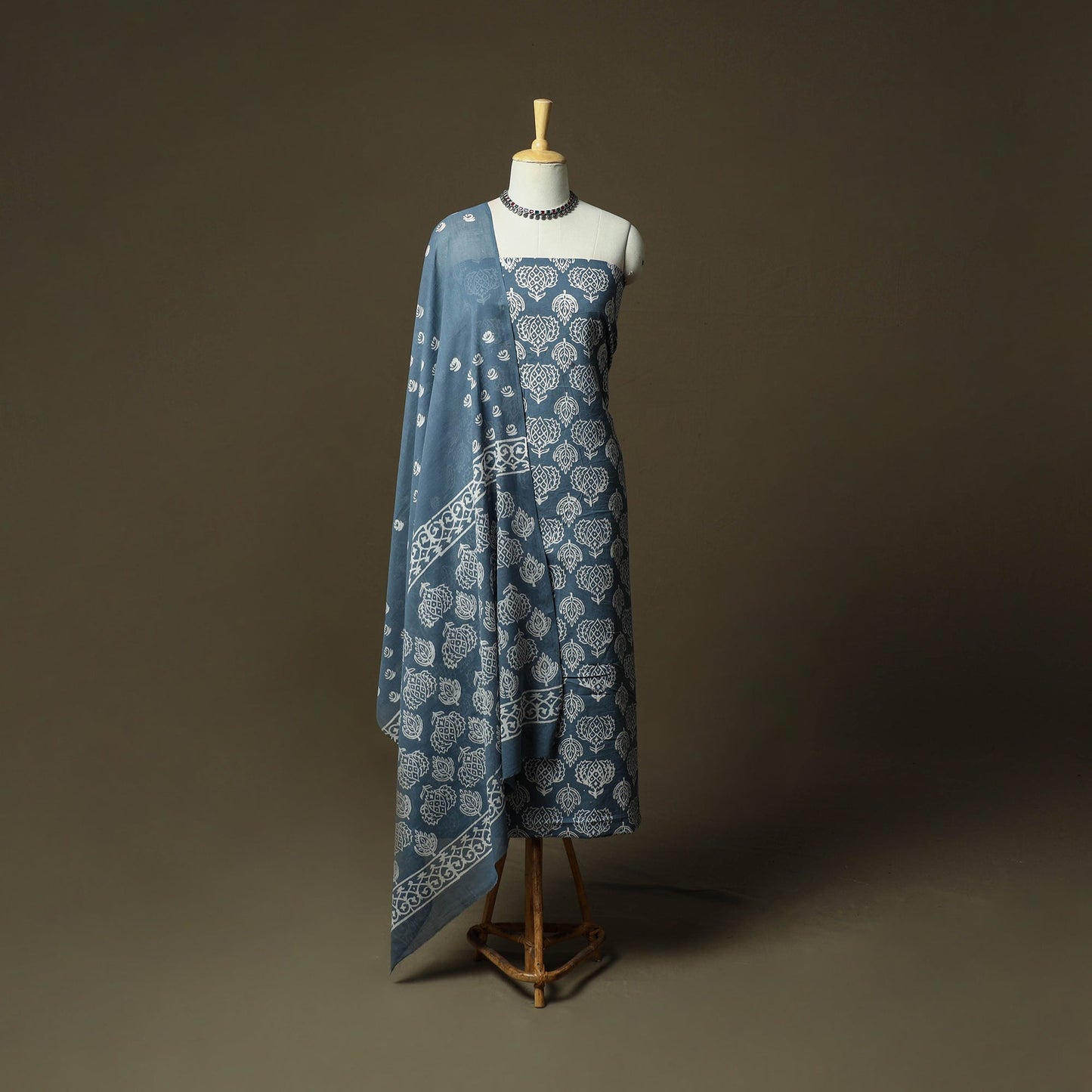 Hand block jaipur print cotton 3pc unstitched dress