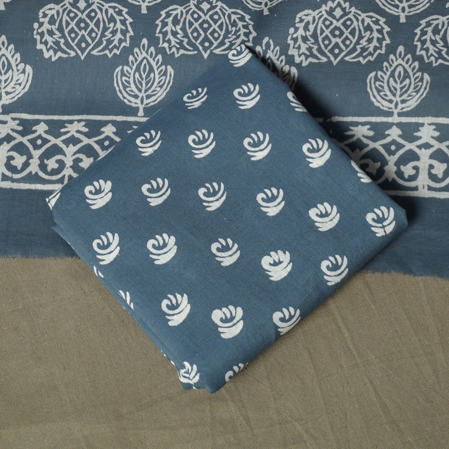 Hand block jaipur print cotton 3pc unstitched dress