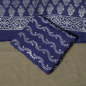 Hand block jaipur print cotton 3pc unstitched dress