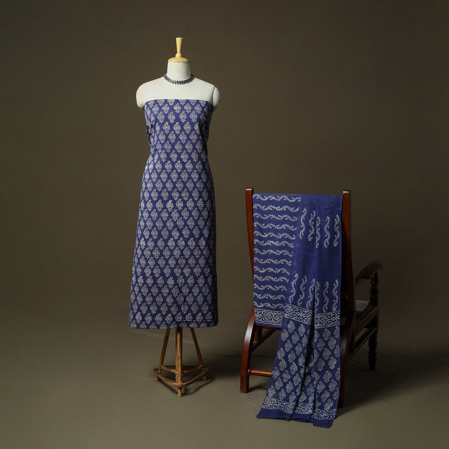 Hand block jaipur print cotton 3pc unstitched dress