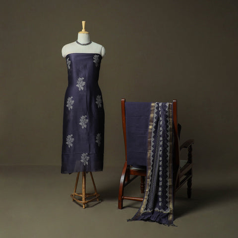 Hand block jaipur print maheshwari silk handloom 3pc