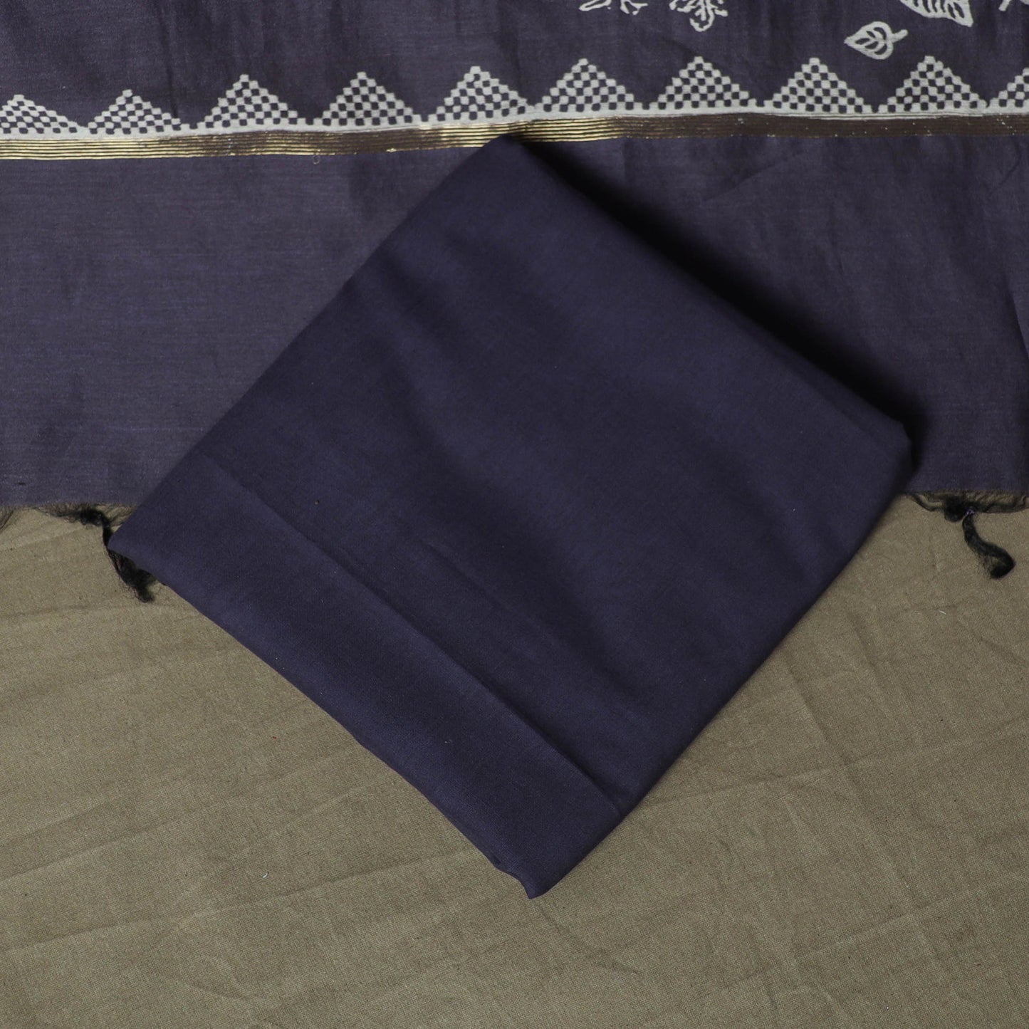 Hand block jaipur print maheshwari silk handloom 3pc